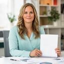 Maeghan Viguurs aan een bureau met een notitieboek over personeel
