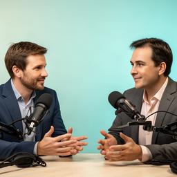 Podcastgesprek over ondernemersfinanciering met twee gesprekspartners aan een studiotafel